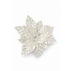 Glitteres fehér karácsonyi rózsa - 26 cm