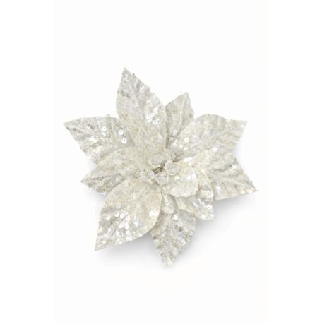 Glitteres fehér karácsonyi rózsa - 26 cm
