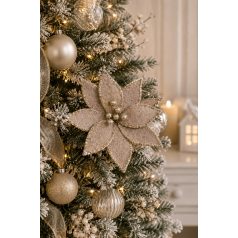 Elegáns bézs mikulásvirág csiptetővel - 28 cm