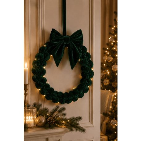 Zöld karácsonyi koszorú masnival - 20 LED – 42 cm