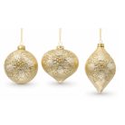 Karácsonyi gömbök - Krém-arany - 10 cm - 3 db/csomag 