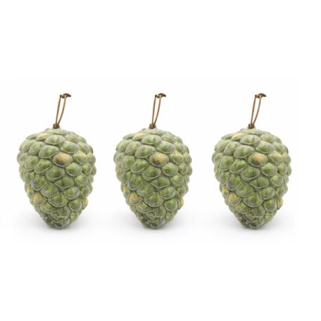 Üveg karácsonyi gömbök - Zöld toboz - 12 cm - 3 db/csomag