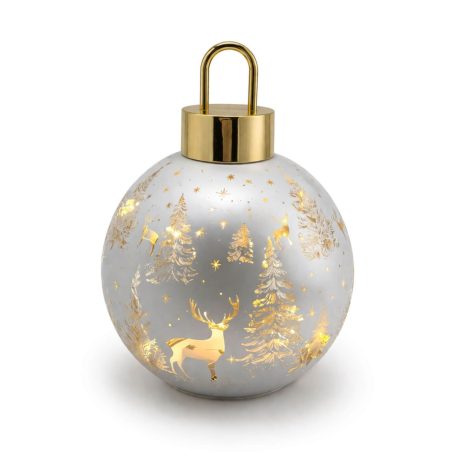 Karácsonyi dekoráció - LED-es fehér gömb - 20 cm	 