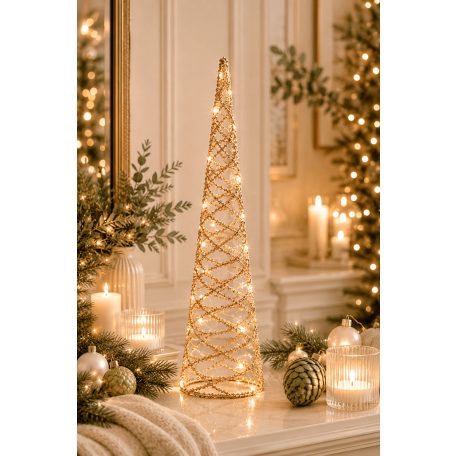 Világító arany színű karácsonyfa - 30 LED - 60 cm 