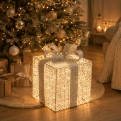   Karácsonyi dekoráció - Ezüst ajándékdoboz - 600 LED - 36 cm