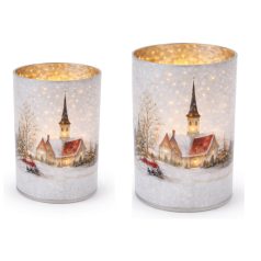 Karácsonyi üveg gyertyatartó - Templom - 12 cm, 15 cm