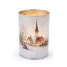 Karácsonyi üveg gyertyatartó - Templom - 12 cm, 15 cm