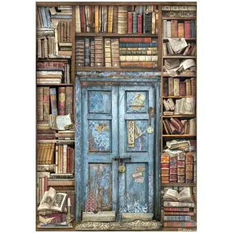 Stamperia riszpapír - A4 - Vintage Library door - DFSA-4753