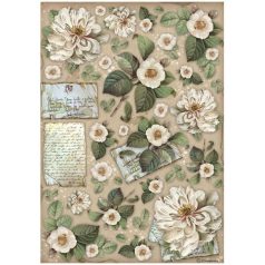   Stamperia rizspapír - A4 - Vintage Library flowers and letters - DFSA-4757