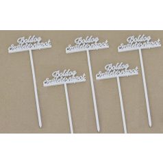   Fa - Beszúrós "Boldog születésnapot" felirat fehér 29cm 4db/csomag