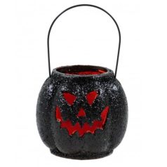Halloween tök mécsestartó fekete glitteres - 8,5 cm