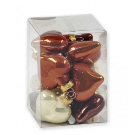 Karácsonyfadísz üveg - Szív - Barna - 4 cm - 12 db/csomag