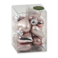   Karácsonyfadísz üveg - Szív - Rózsaszín - 4 cm - 12 db/csomag  