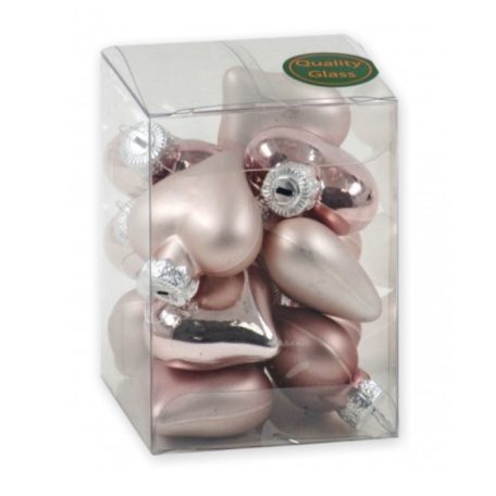 Karácsonyfadísz üveg - Szív - Rózsaszín - 4 cm - 12 db/csomag  