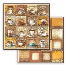   Stamperia scrapbook papír - Coffee and Chocolate tags with cups - 2 oldalas - 31,5 x 30,5 cm - SBB-968
