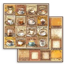   Stamperia scrapbook papír - Coffee and Chocolate tags with cups - 2 oldalas - 30,5 x 30,5 cm - SBB-968