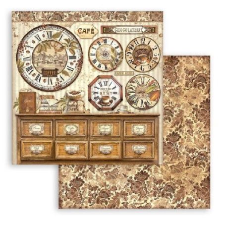Stamperia scrapbook papír - Coffee and Chocolate clocks - 30,5x30,5 cm - SBB-969