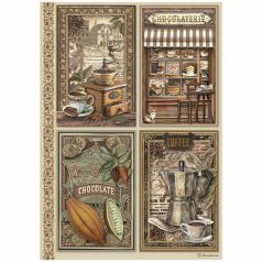   Stamperia rizspapir - A4 - 21x29,7cm -  Coffee and Chocolate - 4 cards -DFSA-4821