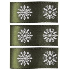 Zöld szalag - Hópihe mintás - 2,5 cmx10 méter