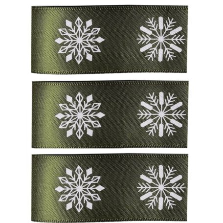 Zöld szalag - Hópihe mintás - 2,5 cmx10 méter