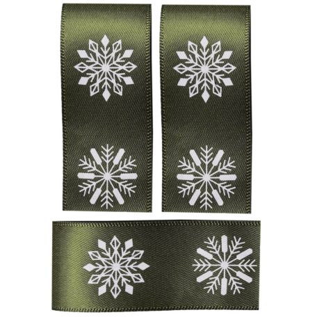 Zöld szalag - Hópihe mintás - 2,5 cmx10 méter