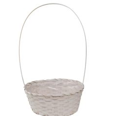 Bambusz füles ovál kosár - Fehér - 30x21x54 cm