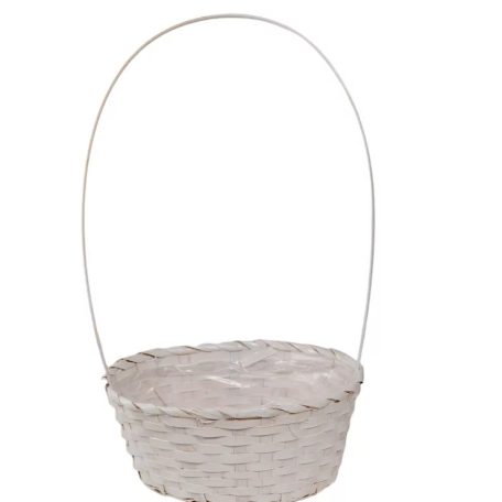 Bambusz füles ovál kosár - Fehér - 30x21x54 cm
