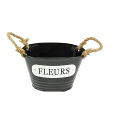 Bádog kaspó kerek Fleurs - fekete - 16x13,5 cm