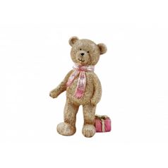 Maci figura rózsaszín-barna koszorúval - 16 cm