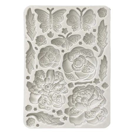 Szilikon öntőforma - A5 - Old Lace butterfly and flowers - KACMA-544