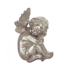 Angyal figura ülő, ezüst - 12 cm