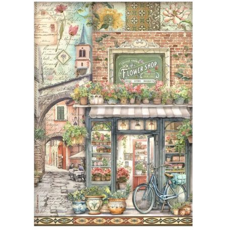 Stamperia rizspapir - A4 - Art of Travelling farmer's market - DFSA-4977