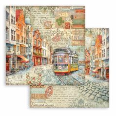   Scrapbbok papír - Art of Travelling tram - 31,5x30,5 cm - SBB-1038