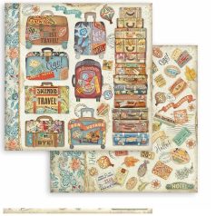   Scrapbbok papír - Art of Travelling suitcases - 31,5x30,5 cm - SBB-1042