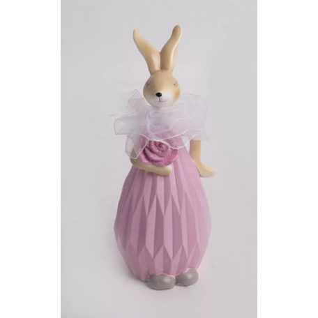 Nyuszi figura rózsával - 14,5 cm - Raktáron