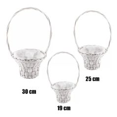 Fonott kosár - Fehér - 19 cm, 25 cm, 30 cm - 3 db-os szett