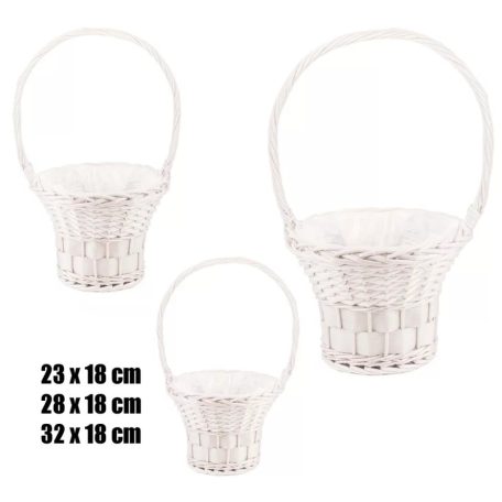 Fonott kosár - Fehér -  23 cm, 28 cm, 32 cm - 3 db-os szett
