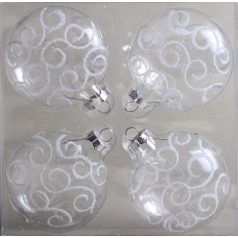   Üveg karácsonyi gömb - Átlátszó fehér mintával - 4 cm - 6 db/csomag