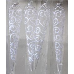   Üveg karácsonyi dísz - Jégcsap - Fehér - 18 cm - 4 db/csomag