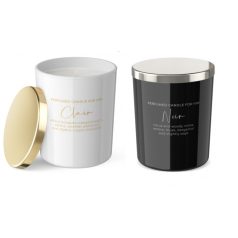   Clair és Noir illatgyertya üvegben - For Her/For Him - 10 cm - 2 féle - 220g 