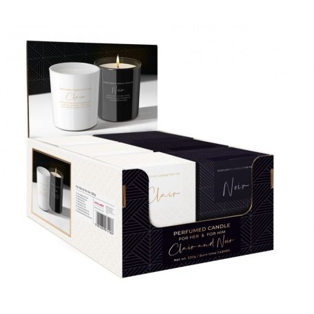 Clair és Noir illatgyertya üvegben - For Her/For Him - 10 cm - 2 féle - 220g 