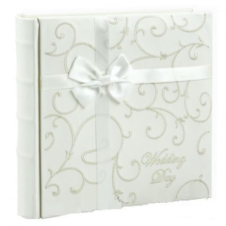 Esküvői fényképalbum bőrhatású hímzett masnis - 15x10cm - 200db