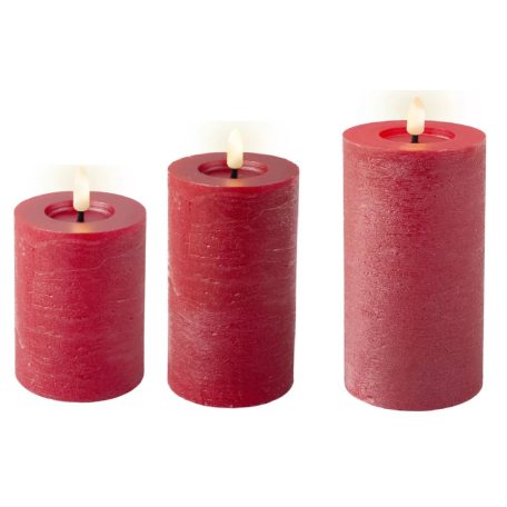  Gyertya LED-es időzítős elemes - Piros - 11 cm, 15 cm, 19 cm