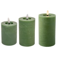   Gyertya LED-es időzítős elemes - Zöld - 11cm, 15 cm, 19 cm