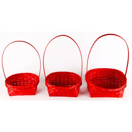 Bambusz ovális kosár - Piros - 3 db-os szett