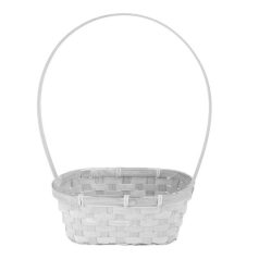   Pasztel füles bambusz kosár ovál, bélelt - Fehér - 34x22x10 cm