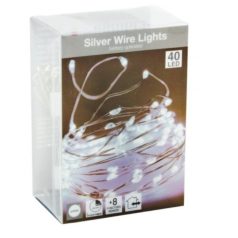   40 LEDes világító ezüst drót fehér kül- és beltéri 8 funkciós 2m elemes 