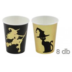   Papírpohár boszorkány/macska arany/fekete - 8 db - 250 ml 