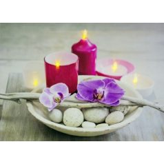   5 LEDes világító falikép pink orchidea + gyertya - 40x30 cm 