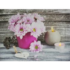   2 LEDes világító falikép rózsaszín virág +gyertya - 40x30 cm